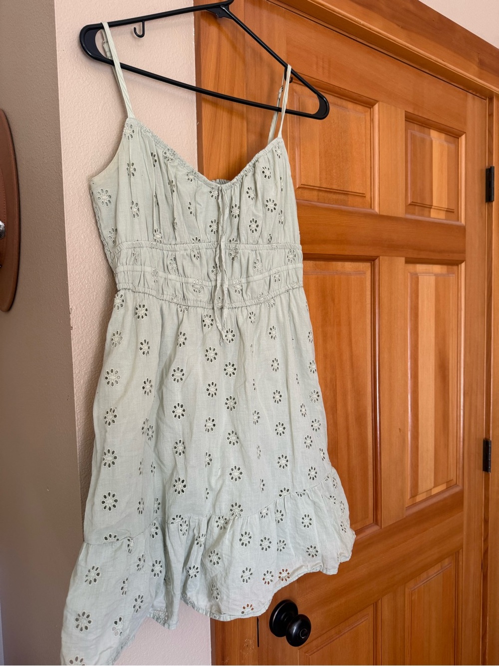Hollister Mint Green Eyelet Midi Sundress with Spaghetti Straps